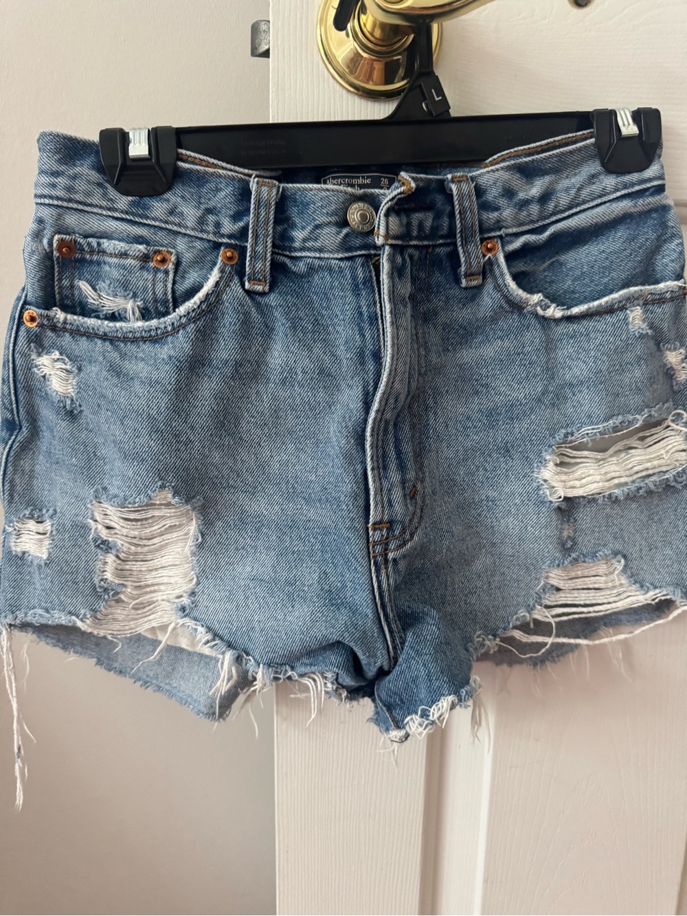 Abercrombie & Fitch Light Blue Ripped Denim Shorts